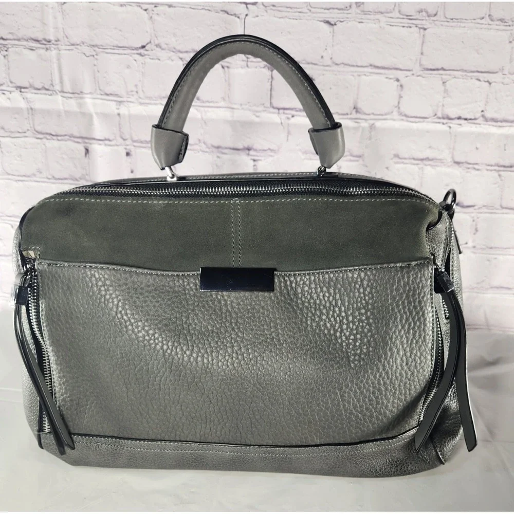 MODA Luxe Leather Gray Satchel Shoulder Hand Bag Tote Soft Cobblestone Leather